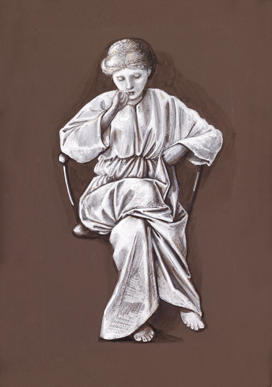 Estudo de uma menina sentada (marrom e branco bodycolour no papel) de Edward Burne Jones