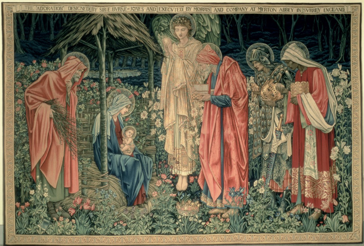 A Adoração dos Magos, feita por William Morris e Co., Merton Abbey (tapeçaria de lã tecida à mão) de Edward Burne Jones