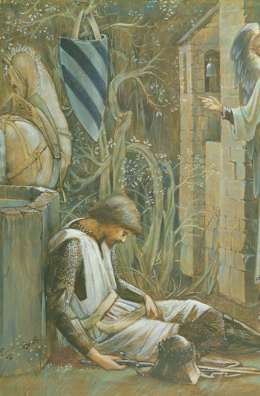 O fracasso do guache de Sir Lancelot no detalhe de papel de 356921 de Edward Burne Jones