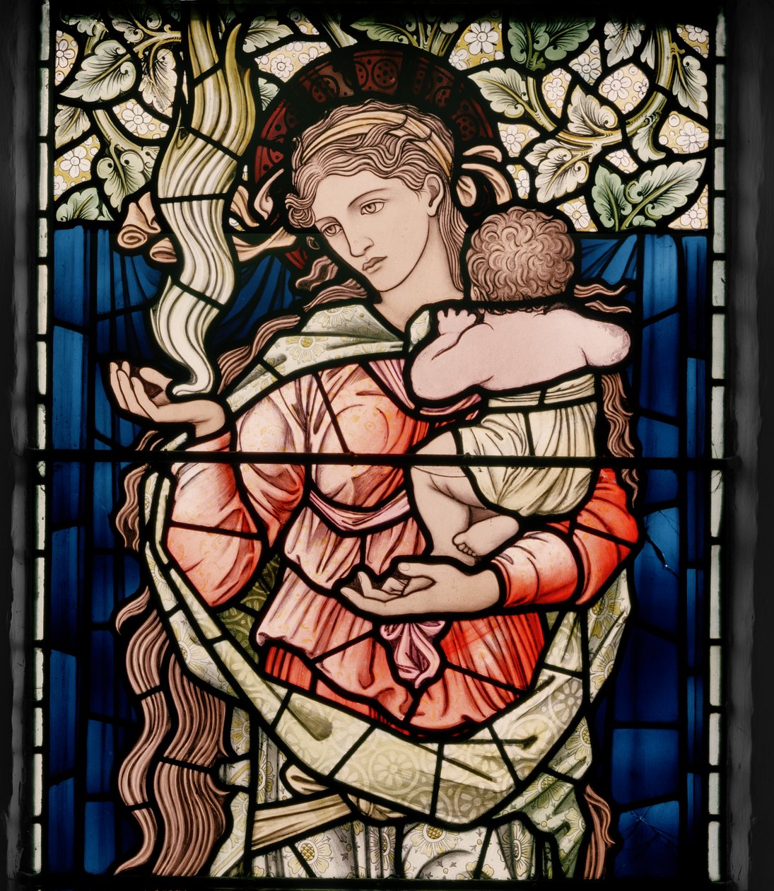 Birmingham, Ward End, St. Margaret, Morris & Co., Edward Burne-Jones, John Henry Dearle (1859-1932), Caridade, detalhe, 1902, Stokes de Edward Coley and Dearle Burne Jones