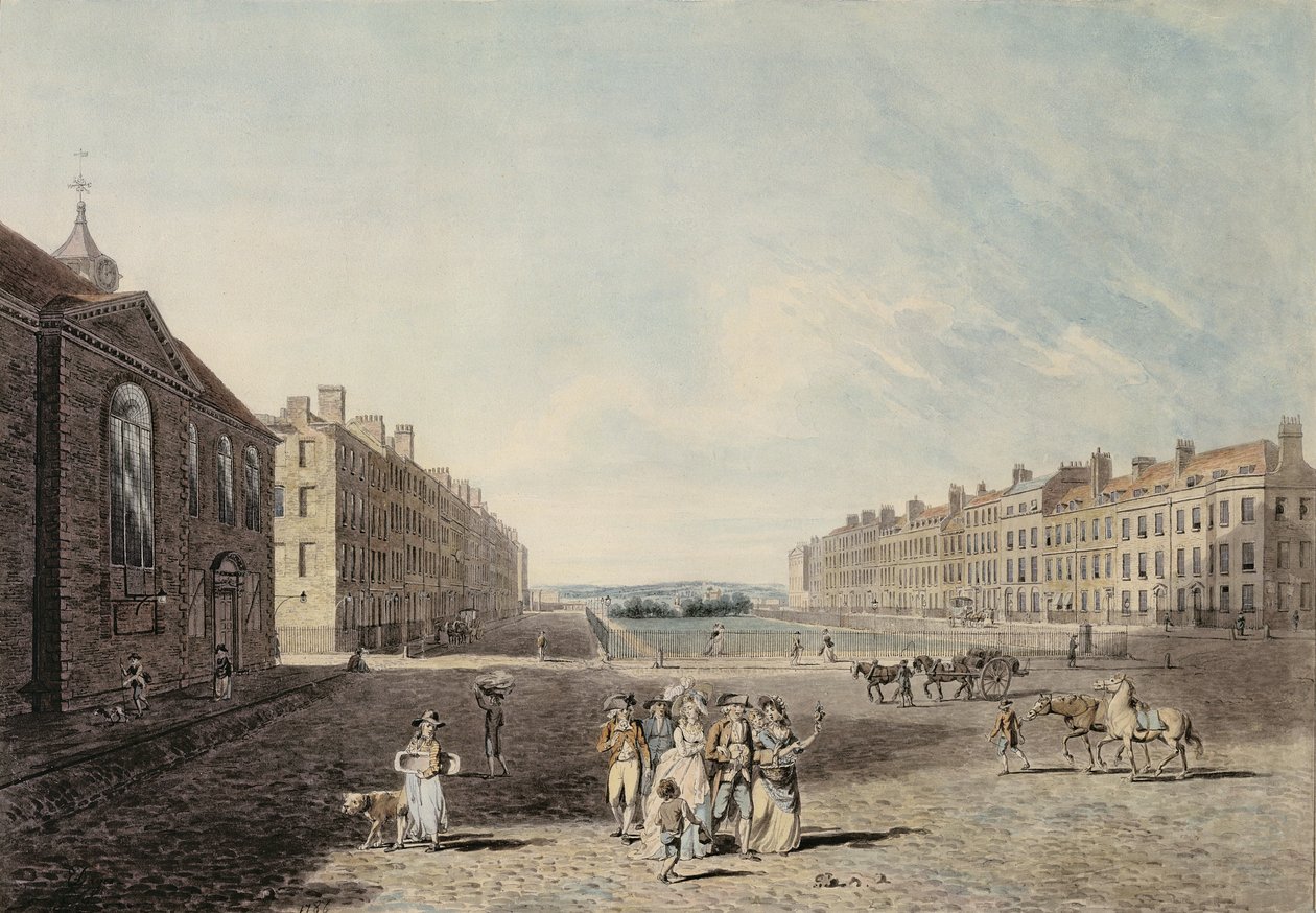 Praça da Rainha, Londres, 1786 (wc e caneta e tinta sobre grafite em papel de parede) de Edward Dayes
