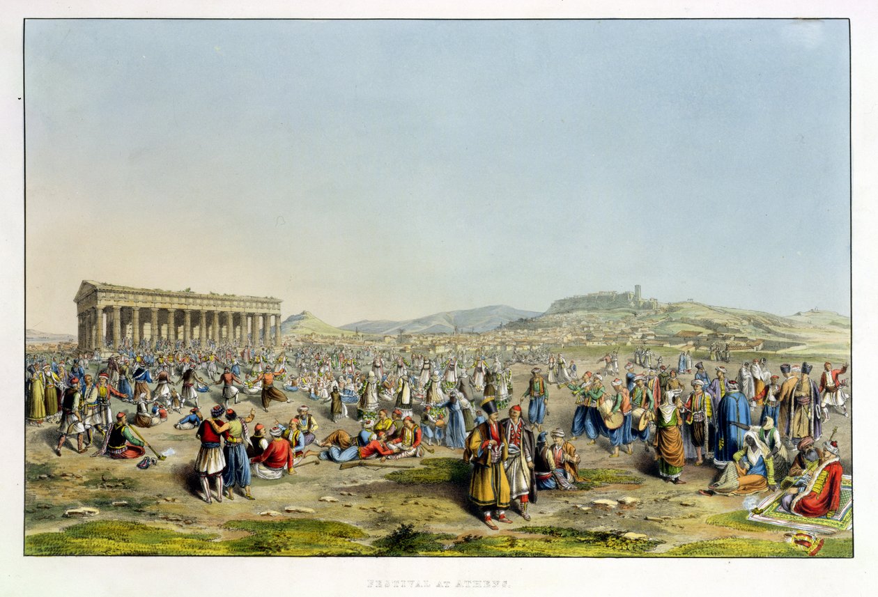 Festival em Atenas, pub. de J. Rodwell, 1830 (aquatinta) de Edward Dodwell