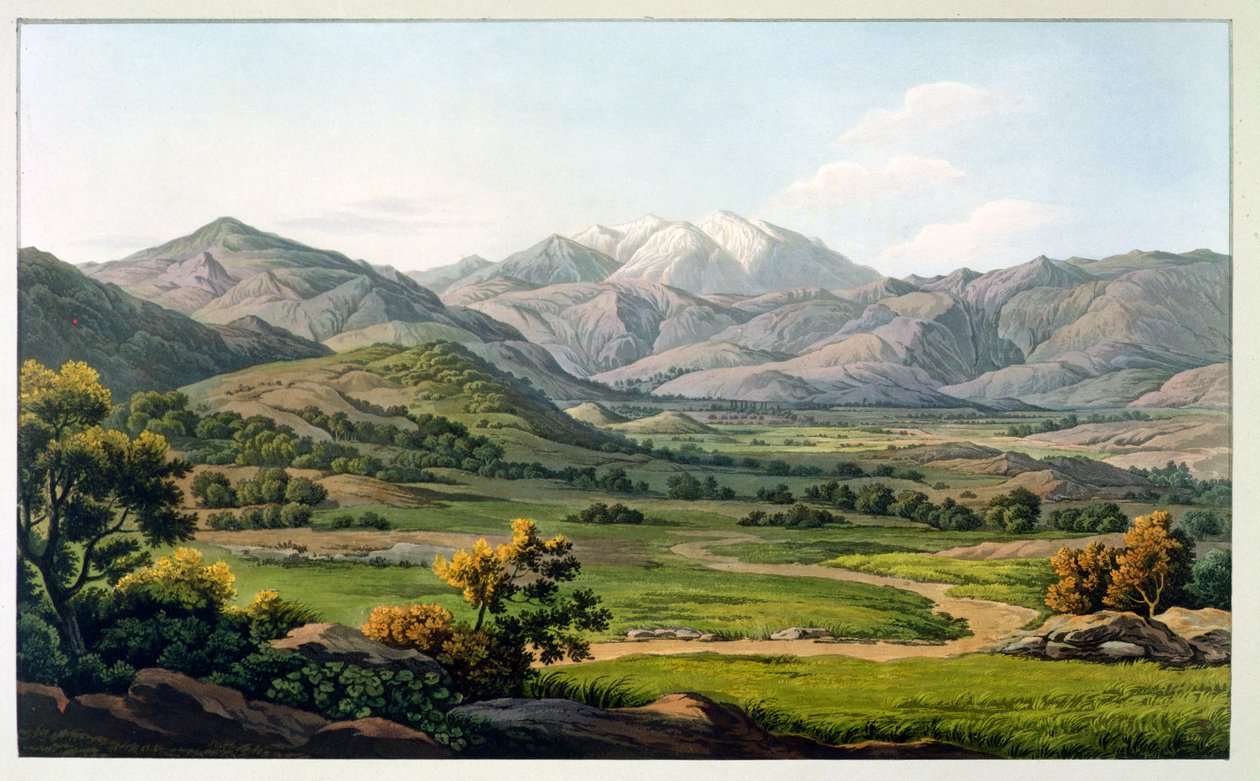 Monte Olimpo, como visto entre Larissa e Baba, placa 22 da parte 4 de &39;vistas na Grécia&39;, gravada por Robert Havell, 1820 (aquatint) de Edward Dodwell