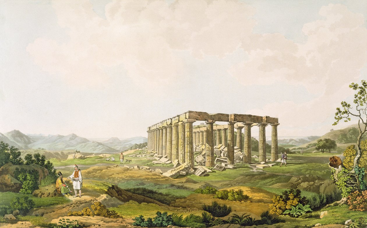O Templo de Apolo Epicuro, placa 25 da parte 5 de &39;vistas na Grécia&39;, gravado por Thomas Medland, 1819 (aquatint) de Edward Dodwell