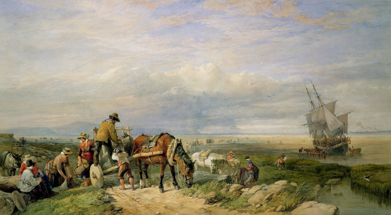 Coletores de berbigão, Llanrhidian Sands, West Glamorgan, na península de Gower de Edward Duncan