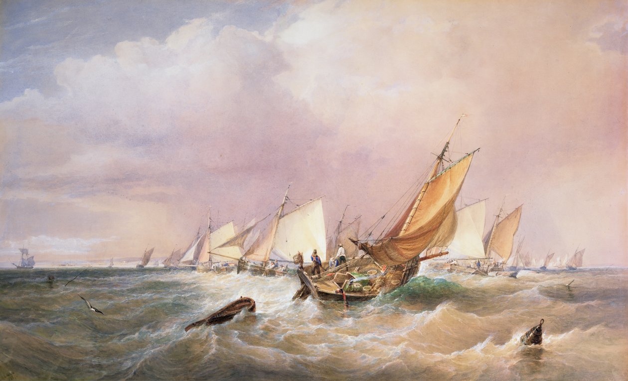 Fora da costa francesa, 1837 (lápis, wc e bodycolour no papel) de Edward Duncan