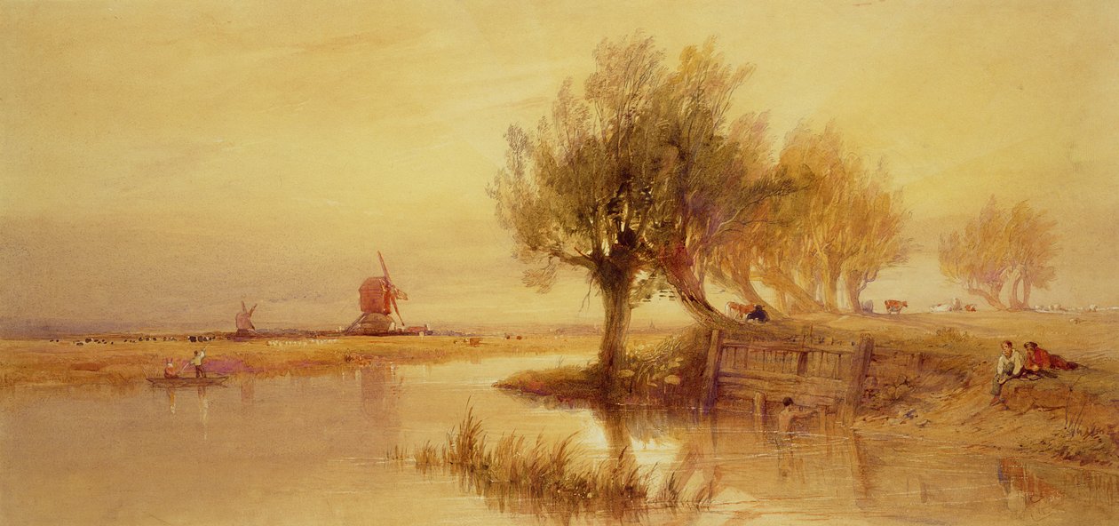 Em Norfolk Broads, Evening (lápis e wc no papel) de Edward Duncan