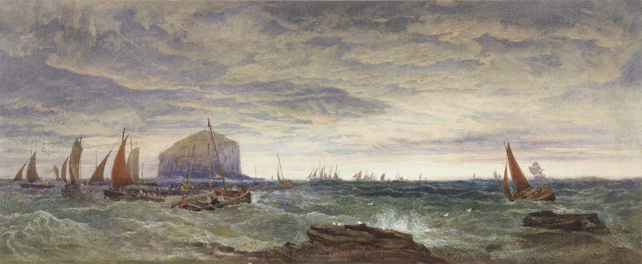 The Bass Rock at Dawn, 1855 (wc e bodycolour sobre grafite sobre papel) de Edward Duncan