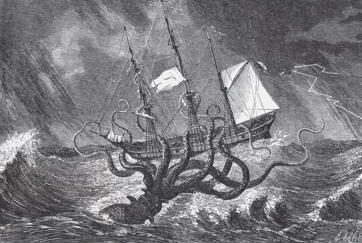 O Kraken, visto pelo olho da imaginação, ilustração de &39;Monsters of the Sea&39; de John Gibson, 1887 de Edward Etherington
