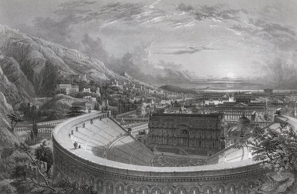 Antiga Éfeso acima do Teatro, gravada por William Richardson (1842-77), do &39;The Imperial Bible Dictionary&39;, publicado por Blackie und Son, c.1880s de Edward Falkener