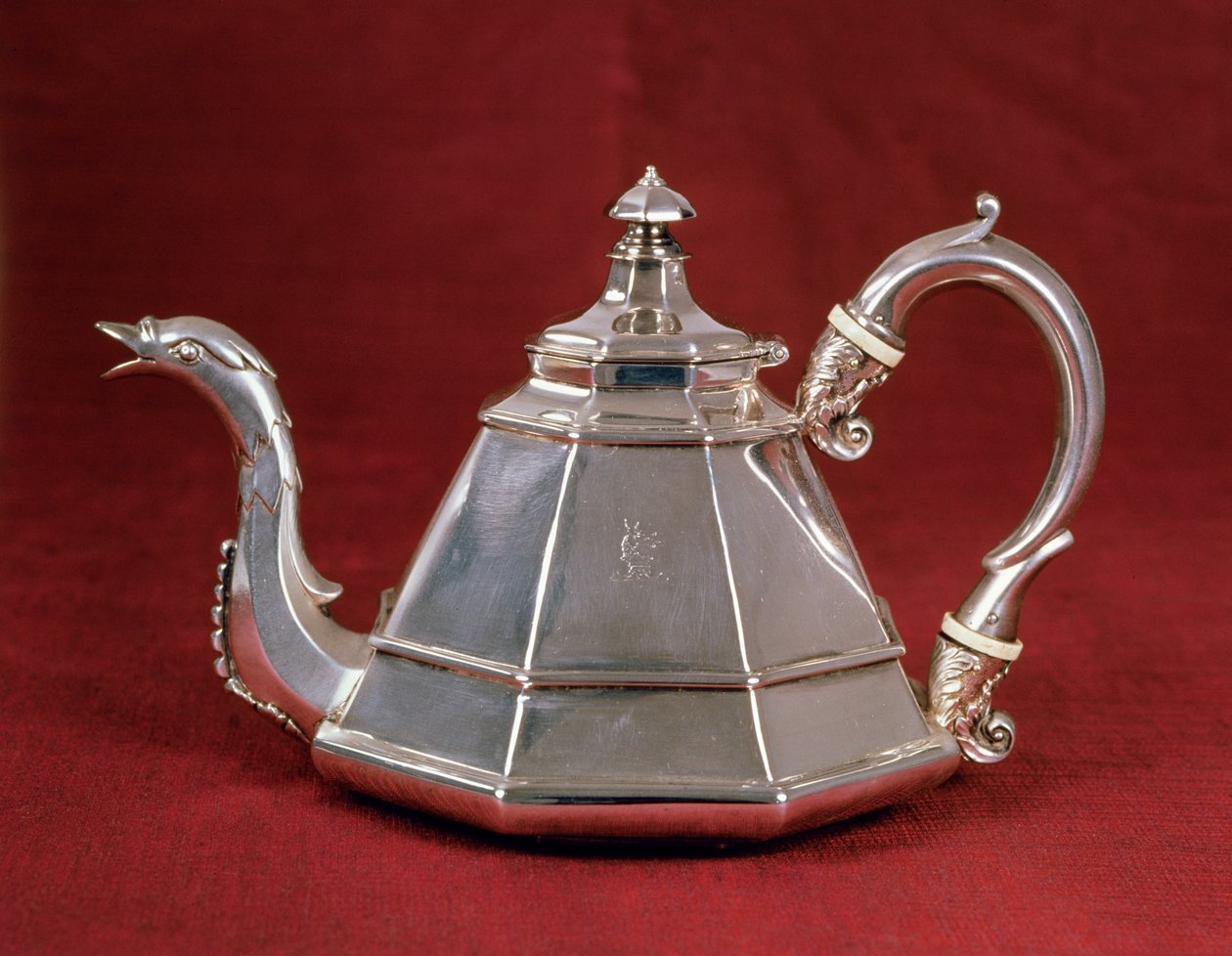 Bule, provavelmente baseado em um exemplo holandês do início do século XVIII, Londres 1832 (prata) de Edward Farrell