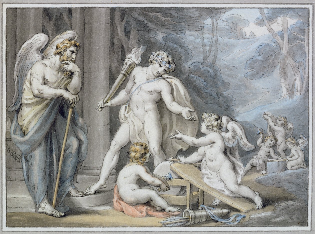 Apolo na forja de Vulcano (caneta e tinta com papel) de Edward Francis Burney