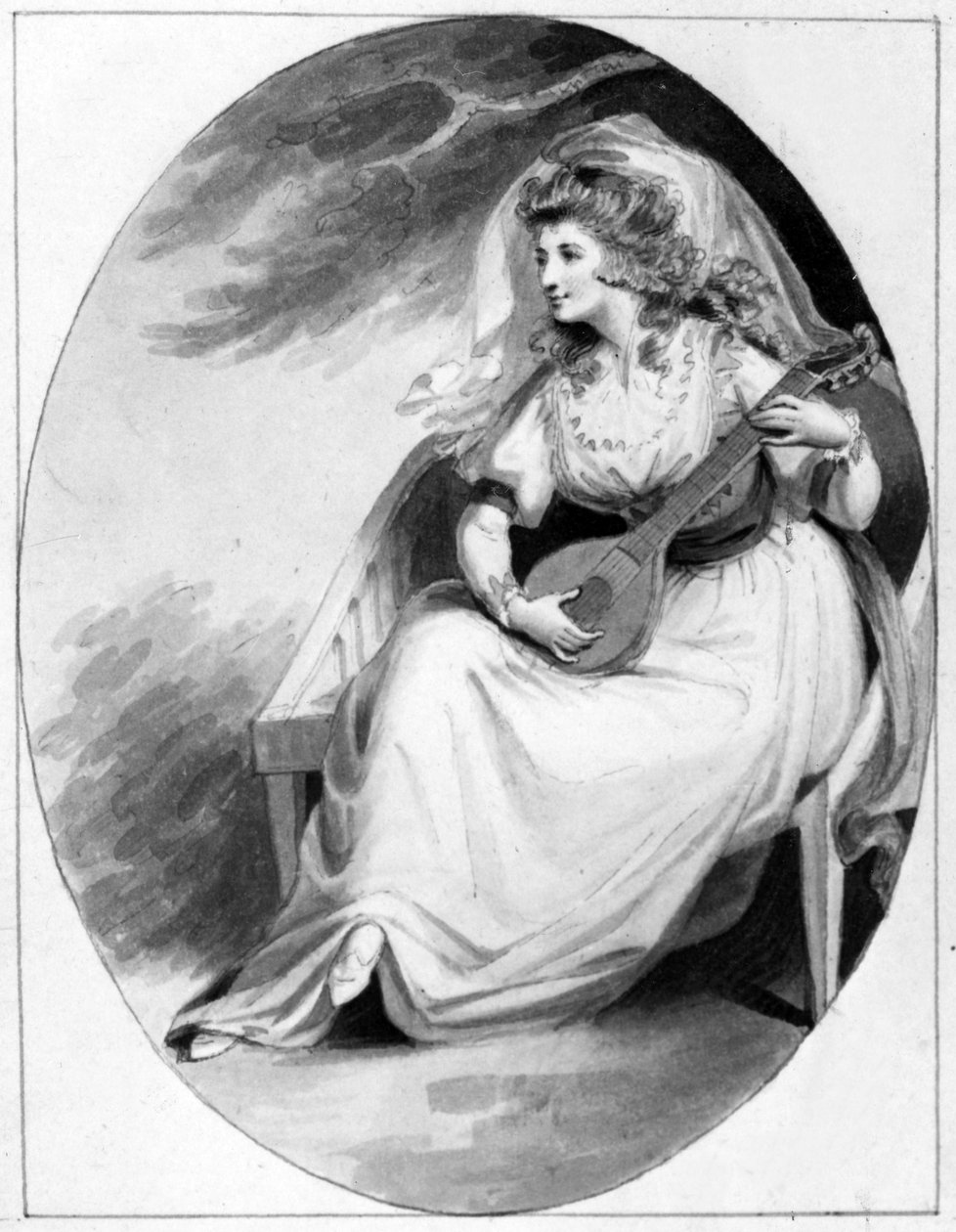 Elizabeth Farren no papel de Olivia, c.1785 (caneta, tinta e papel) de Edward Francis Burney