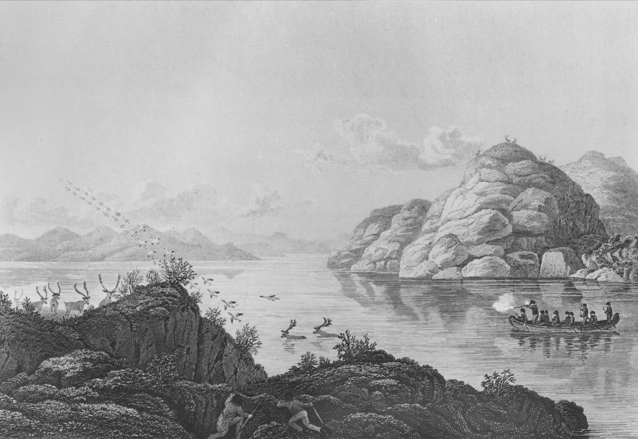 Franklins expedição de caça no lago Marten, 1820 de Edward Francis Finden
