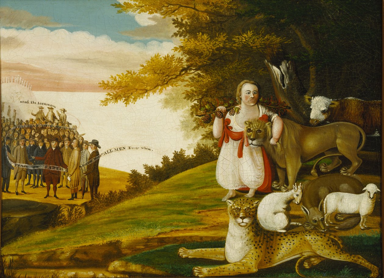 Um reino pacífico com bandeiras de quakers de Edward Hicks