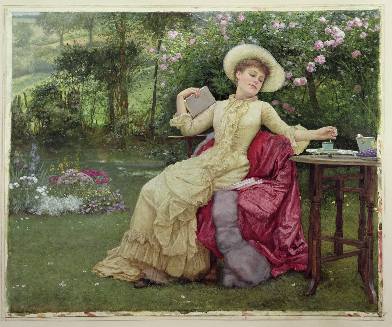 Beber café e ler no jardim de Edward Killingworth Johnson