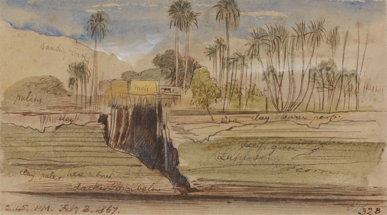 Entre Ibreem e Wady Halfeh, 2-45 pm, 2 de fevereiro de 1867 (328) de Edward Lear