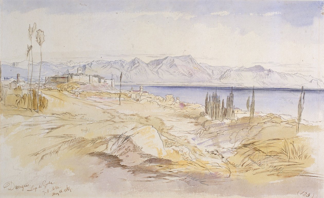 Desenzano, Lago de Garda, 1867 (tinta e wc em papel tufado) de Edward Lear