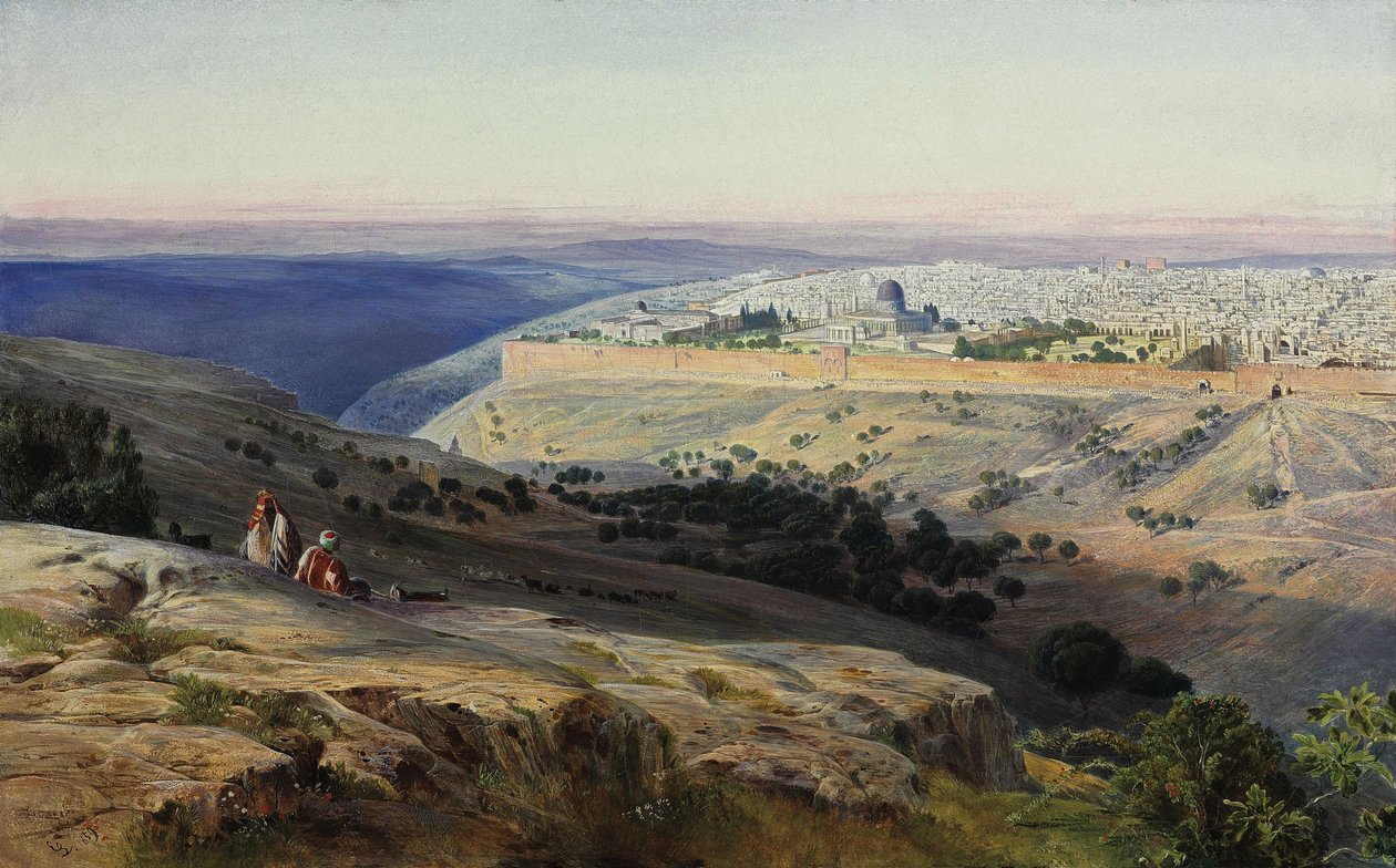 Jerusalém do Monte das Oliveiras, nascer do sol de Edward Lear