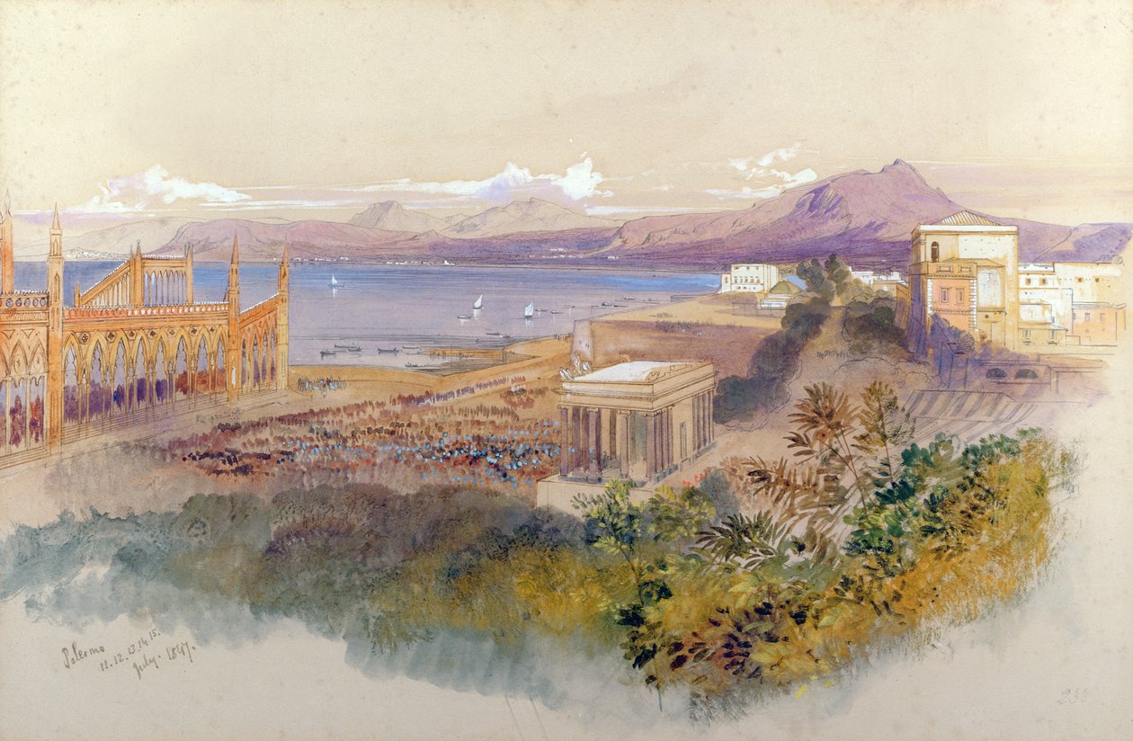 Palermo, 1847 (caneta, tinta e guache) de Edward Lear