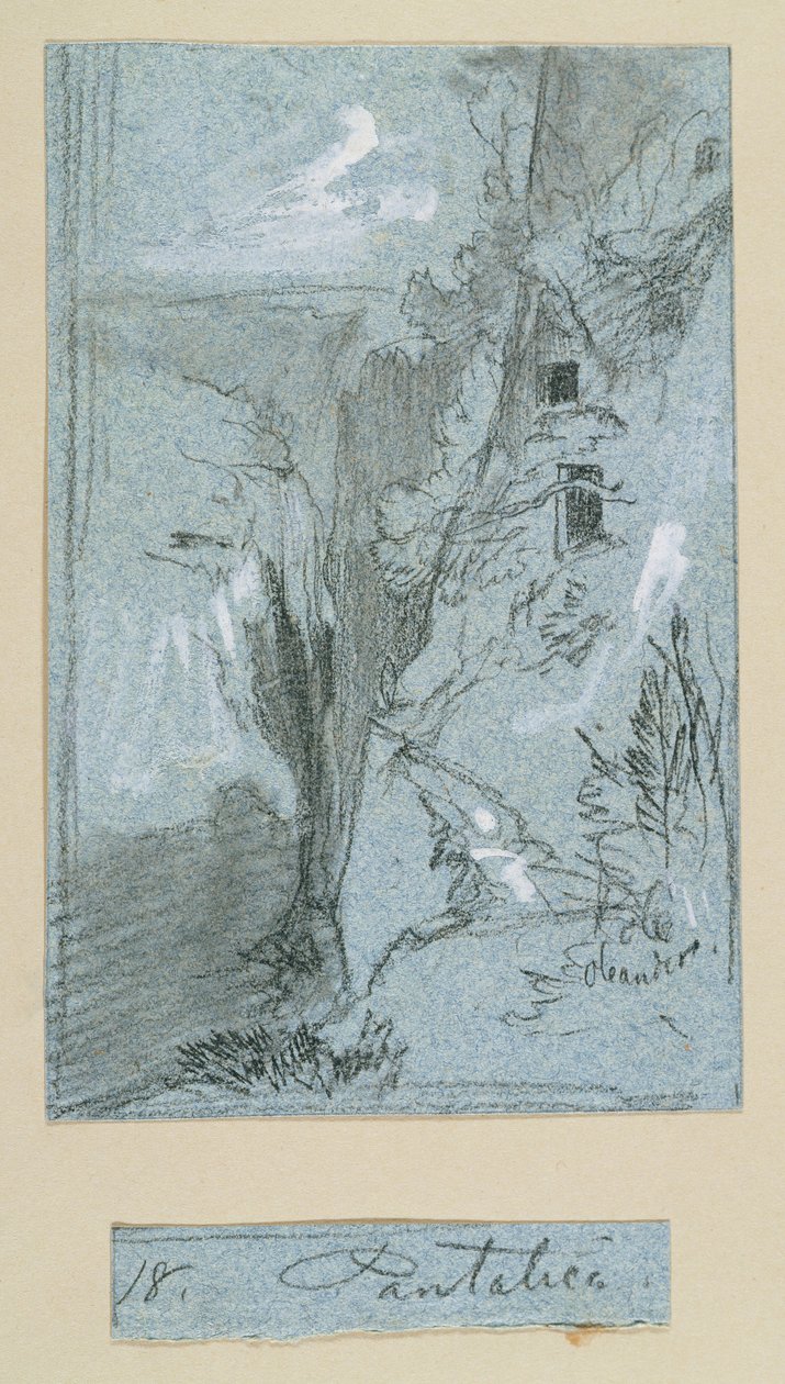 Pantalica, de &39;Views of Sicily (giz e guache sobre papel azul) de Edward Lear