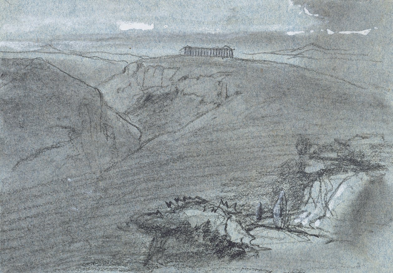 Segesta, de &39;Views of Sicily&39; (giz e guache sobre papel azul) de Edward Lear