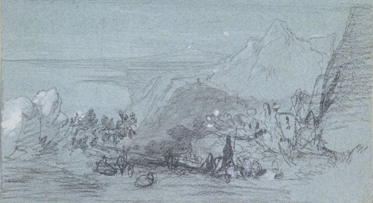 Taormina, de &39;Views of Sicily&39; (giz e guache sobre papel azul) de Edward Lear