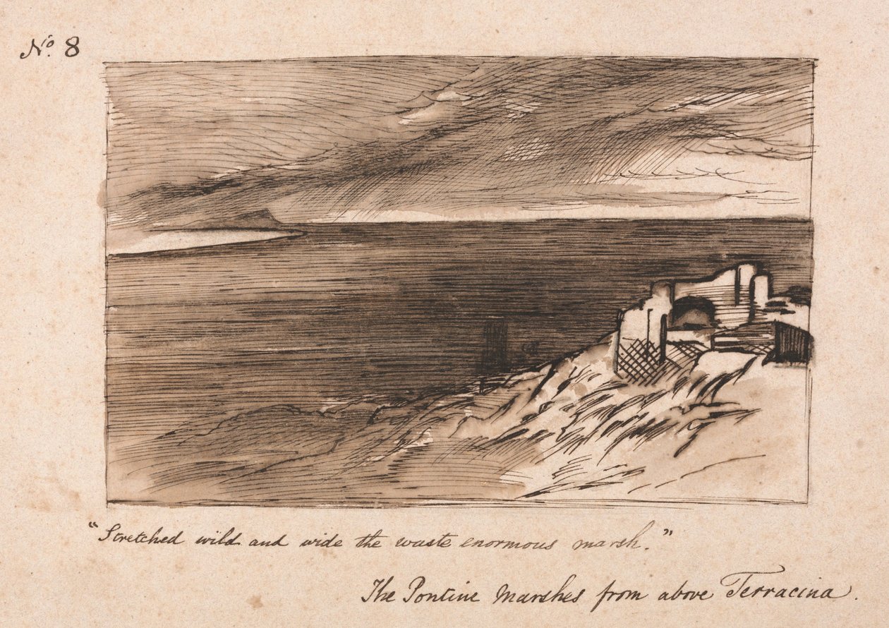 Os pântanos de Pontine acima de Terracina de Edward Lear