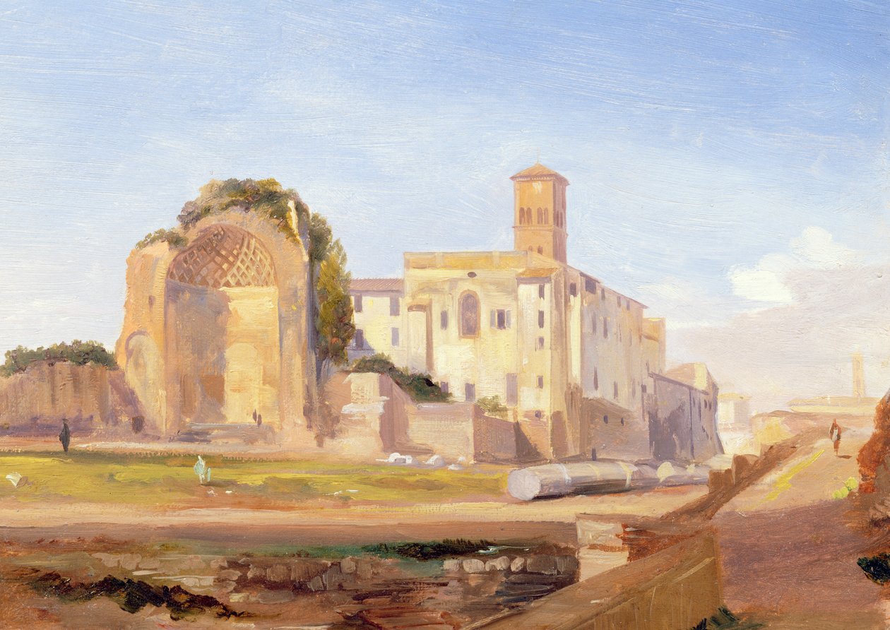 O Templo de Vênus e Roma, Roma, 1840 (óleo sobre papel colocado sobre papelão) de Edward Lear