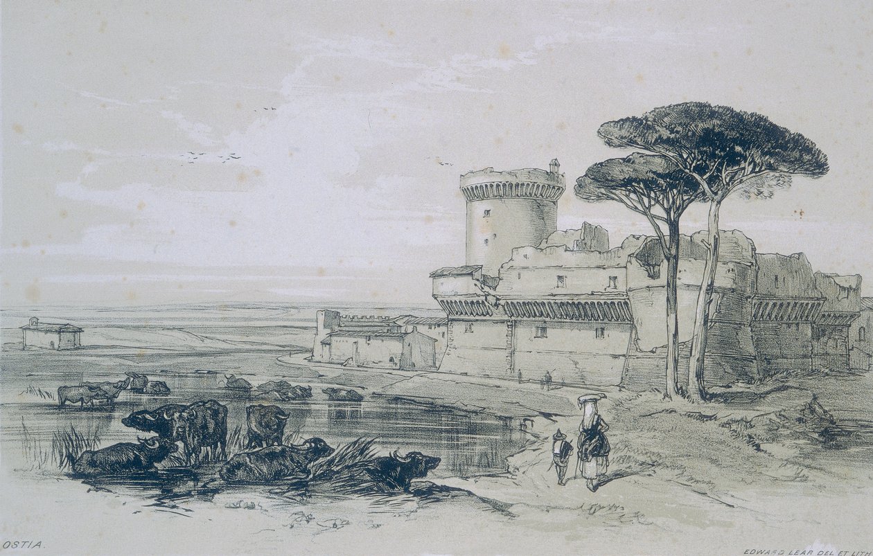 Visões em Roma e seus arredores: Castelo de Ostia na foz do Tibre de Edward Lear