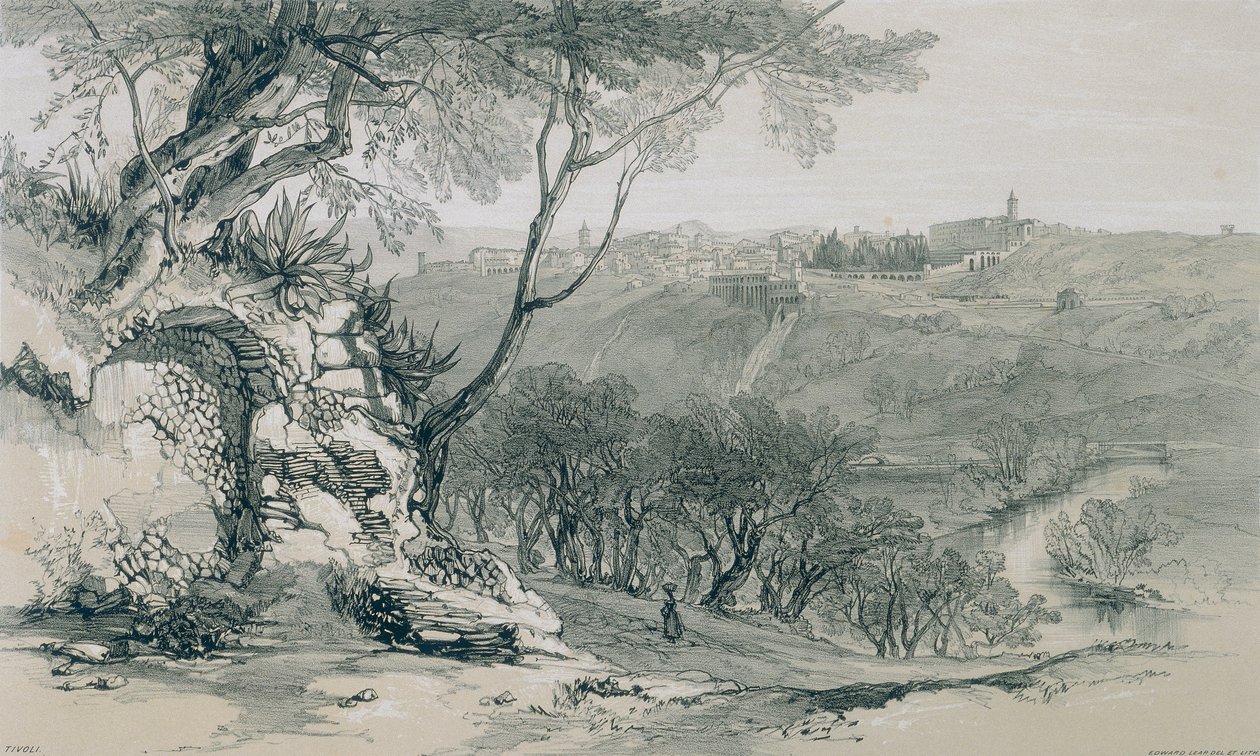 Vistas em Roma e arredores: Tivoli com Mecaenass villa de Edward Lear