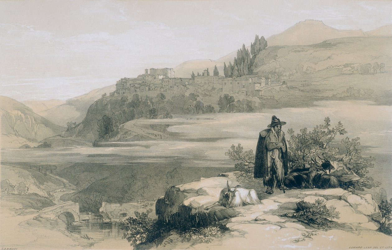 Vistas em Roma e seus arredores: cidade e castelo de San Buci de Edward Lear