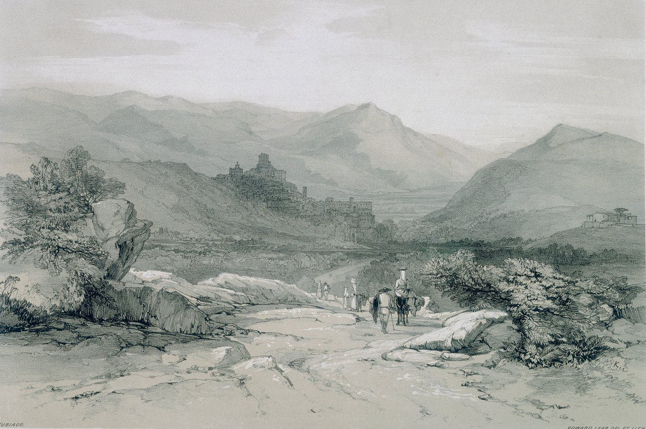 Vistas em Roma e seus arredores: cidade e vale de Subiaco de Edward Lear