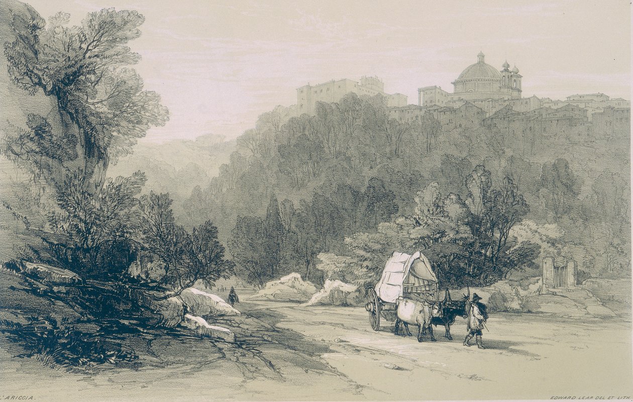 Vistas em Roma e seus arredores: vista de LAriccia e do palácio do Chigi de Edward Lear