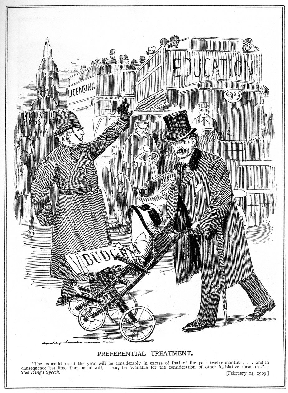 LLoyd George mostra tratamento preferencial para seu &39;bebê&39;, o Orçamento, 1909 de Edward Linley Sambourne