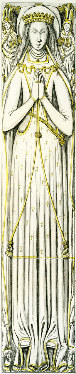Lady Isabel Neville, efígie de alabastro da tumba de Smythe, Igreja de São Pedro, Elford, Staffordshire, Inglaterra, 1848-18 (gravura colorida à mão) (ver também 741544 e 779750) de Edward M. Richardson