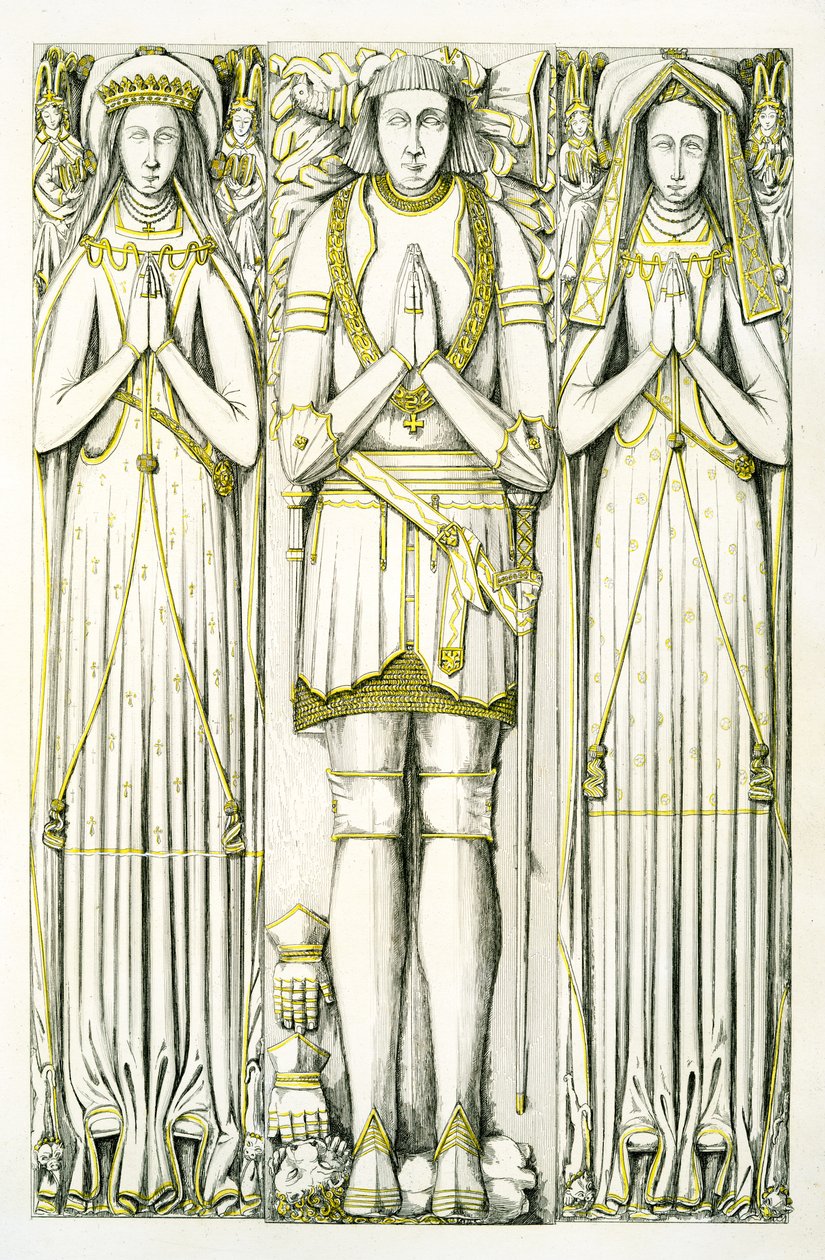 O túmulo de Smythe, Igreja de São Pedro, Elford, Staffordshire, Inglaterra, 1848-9 (gravura colorida à mão) (ver também 779750 e 779760) de Edward M. Richardson