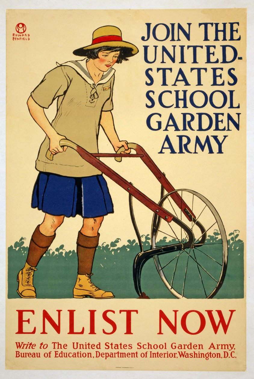 Junte-se ao exército do jardim da escola dos Estados Unidos - recrute agora, 1918 de Edward Penfield