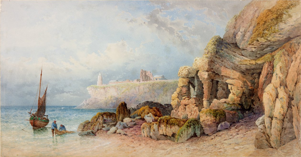 Priorado de Tynemouth e Farol do Norte (bodycolour) de Edward Richardson