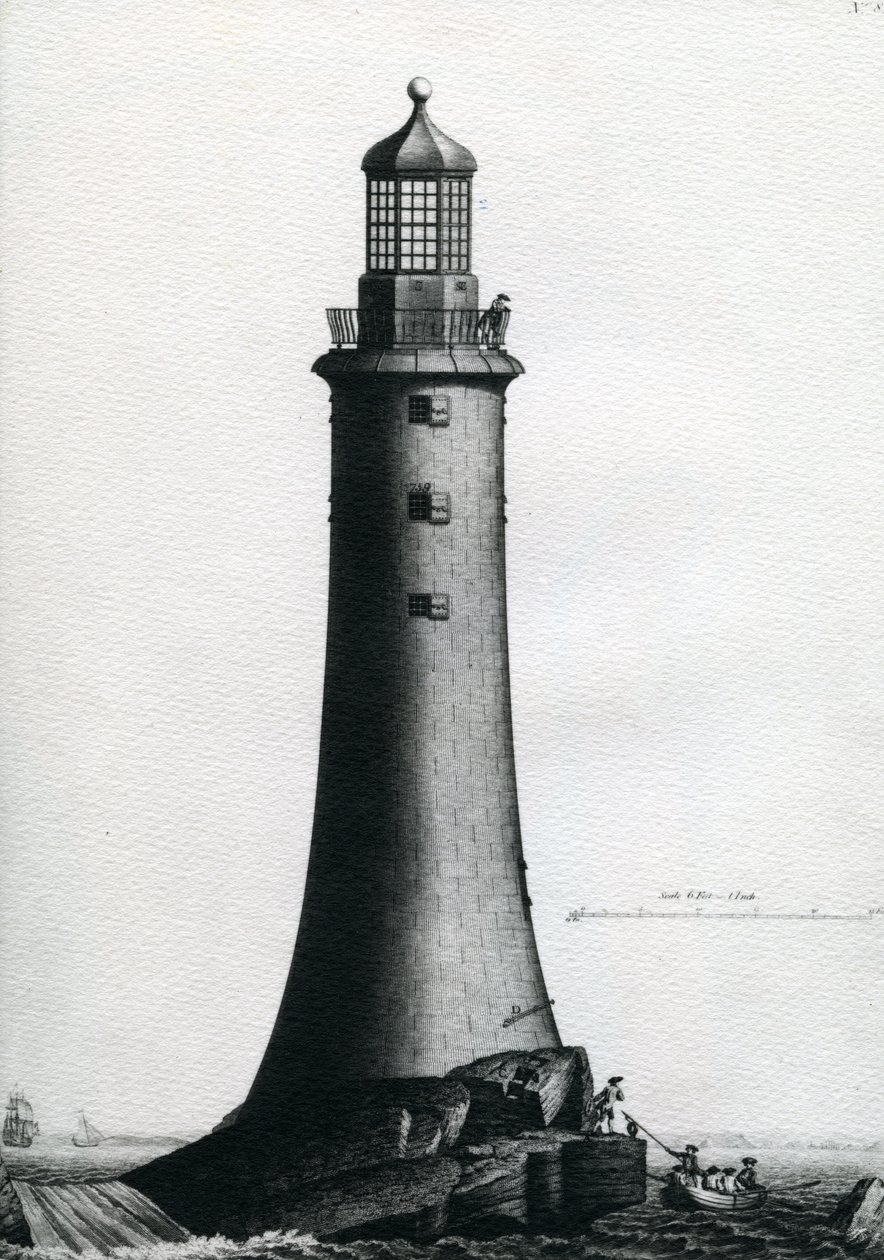 Elevação Sul do Farol da Pedra completada em Edystone em 1759, 1763 de Edward Rooker