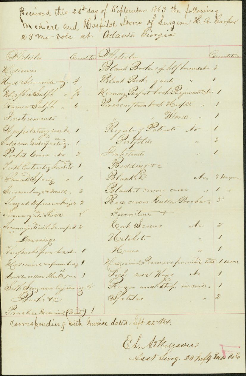 Recebimento de lojas médicas e hospitalares de Edward S. Atkinson