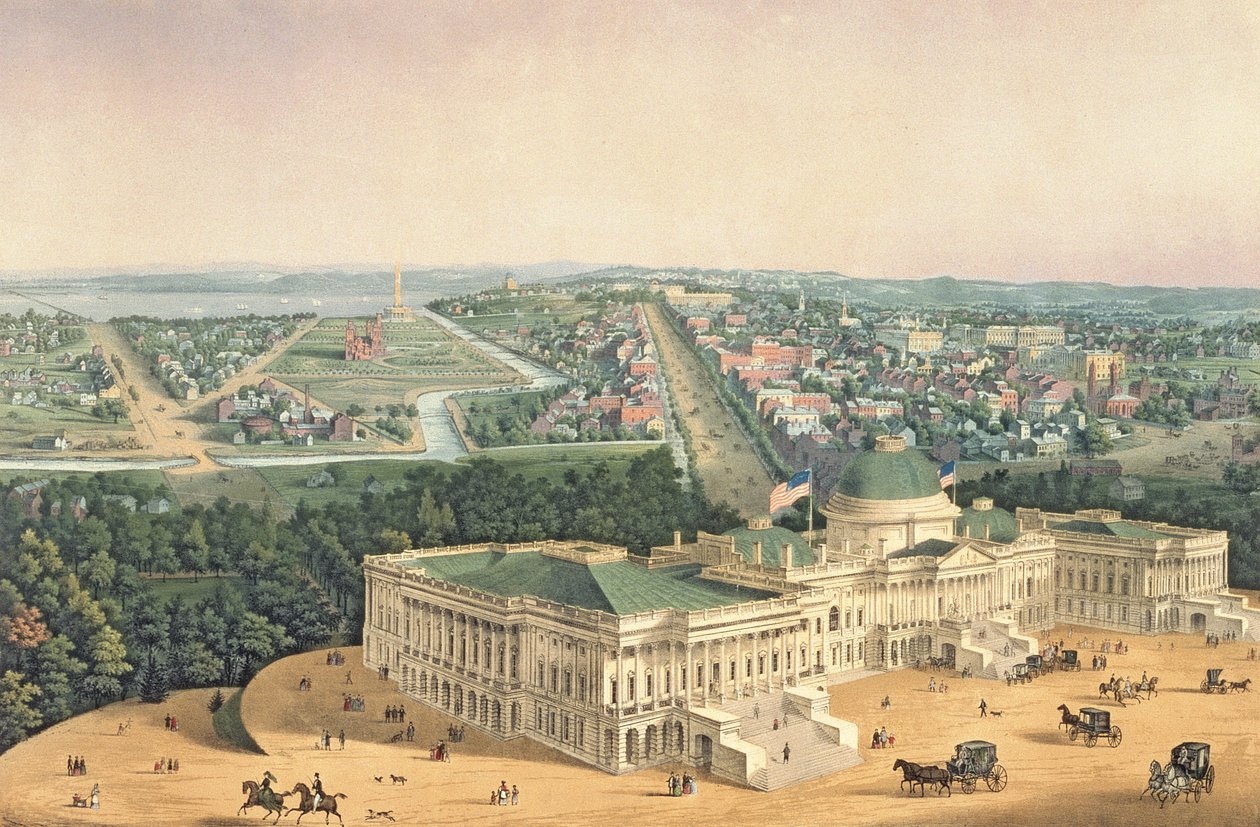 Vista de Washington, pub. por E. Sachse und Co., 1852 (litografia a cores) de Edward Sachse