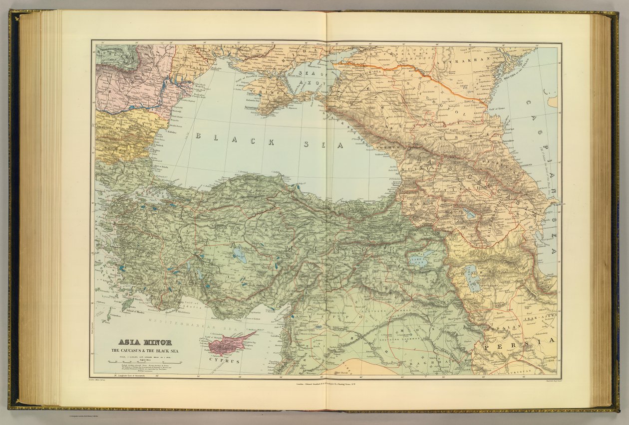Ásia Menor, o Cáucaso e o Mar Negro. Série de atlas de Londres. Geogl de Stanford. Estabt. Londres de Edward Stanford