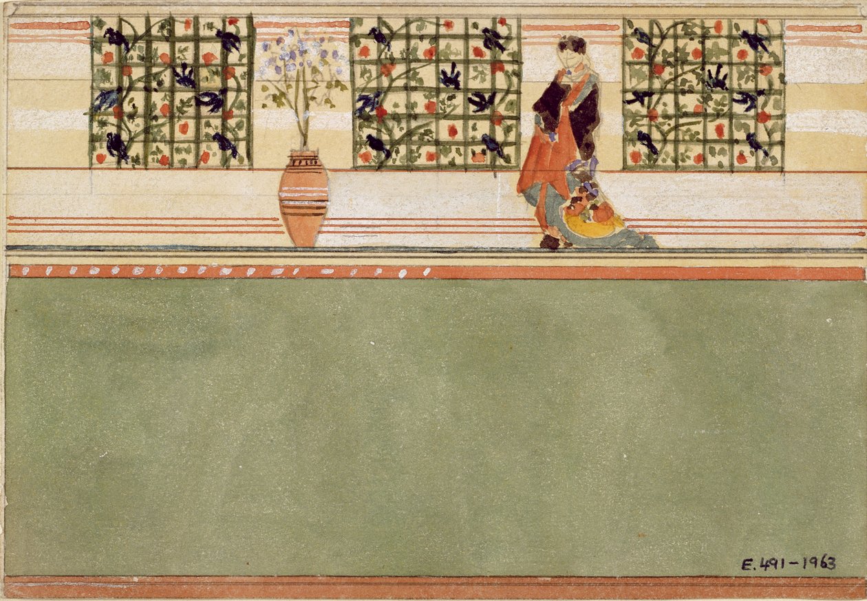 Design de parede anglo-japonês, c.1860 (wc e lápis sobre papel) de Edward William Godwin