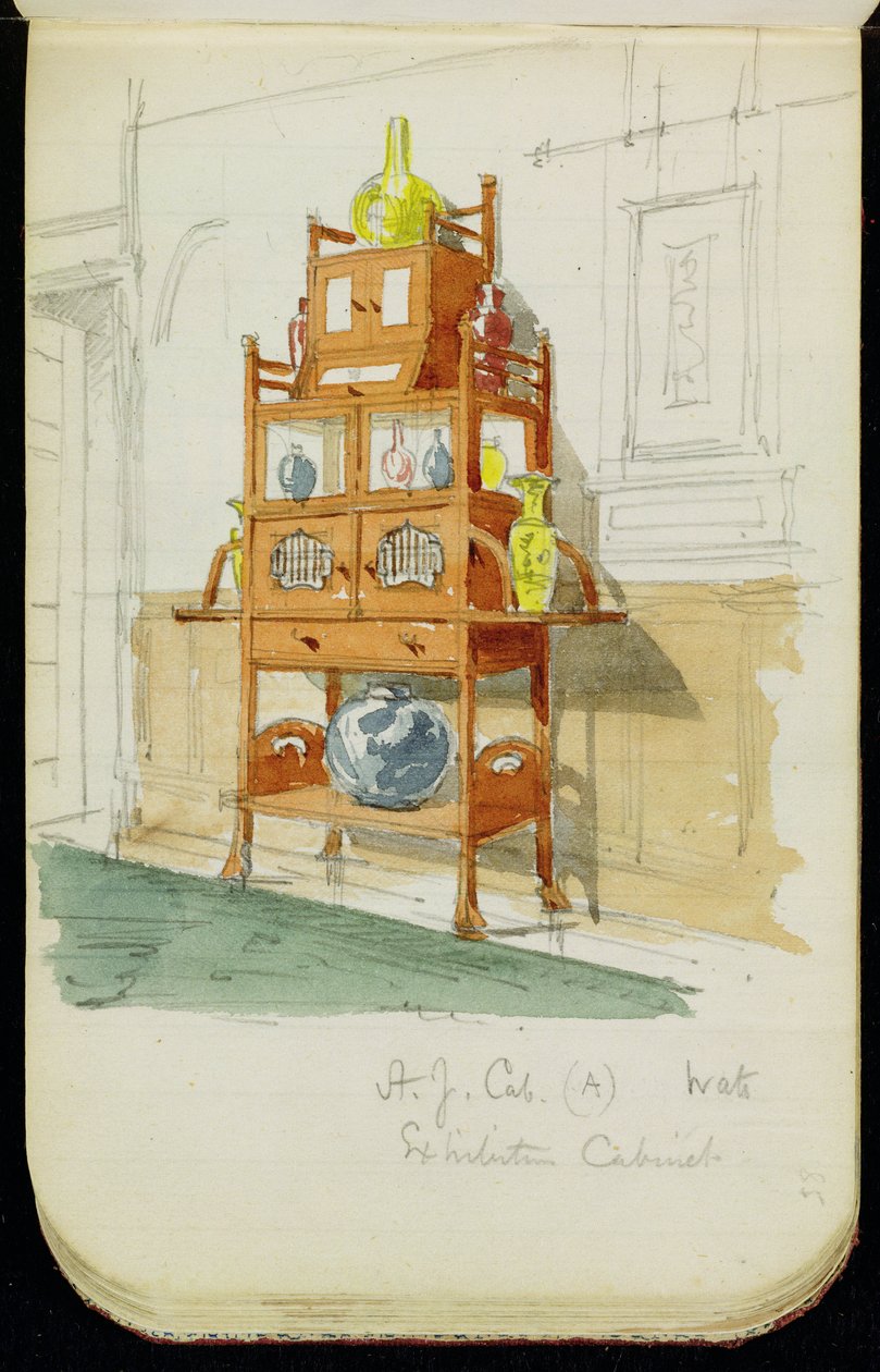 Gabinete de Exposições, c.1860s-70s (wc e lápis sobre papel) de Edward William Godwin
