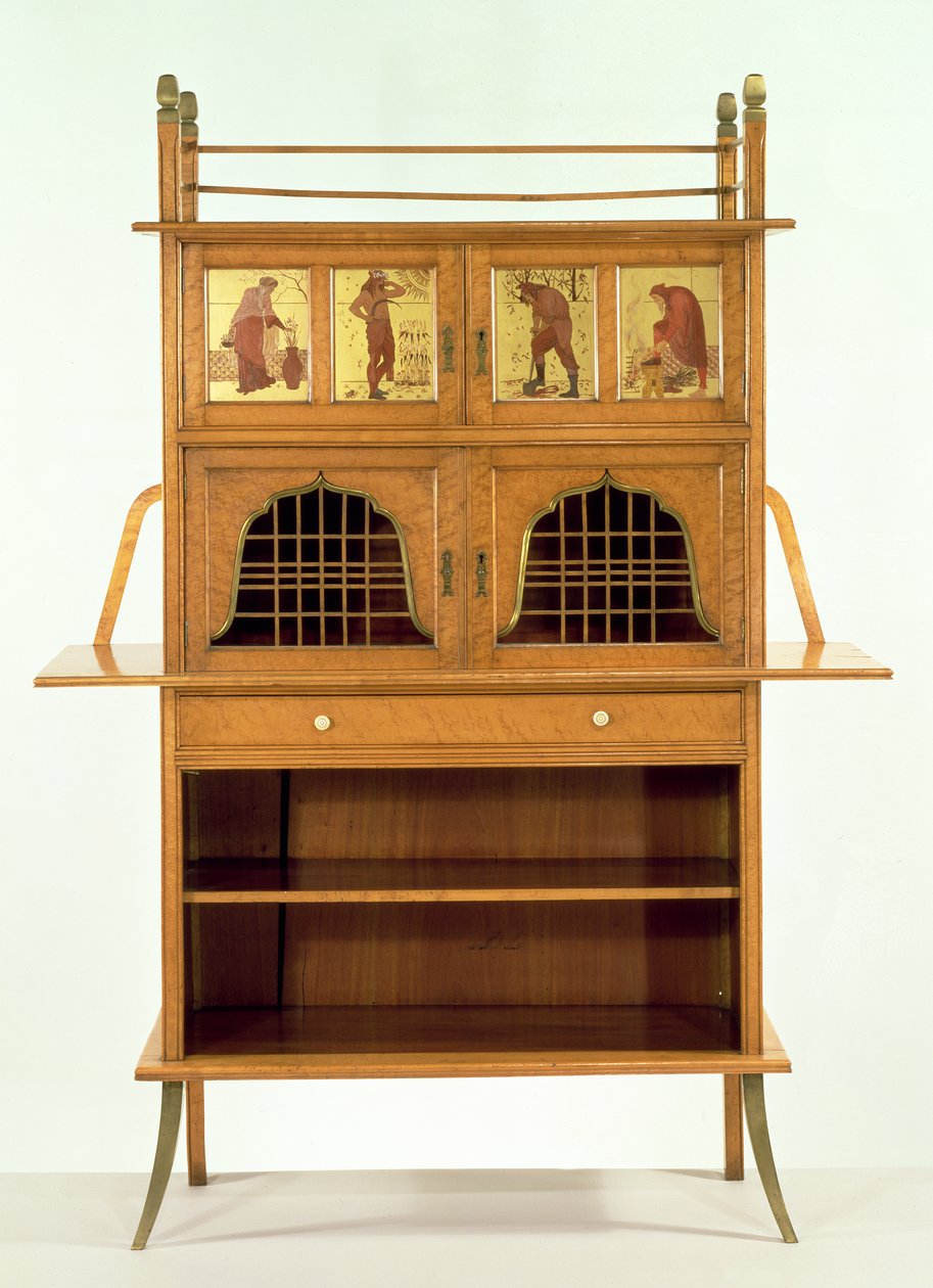 Armário em madeira acetinada com painéis pintados, c.1877 (satinwood) de Edward William Godwin