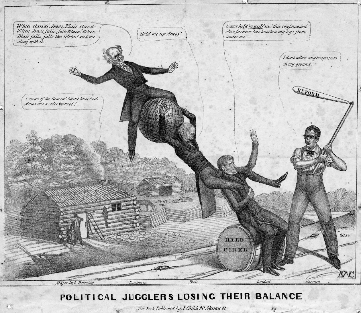Malabaristas políticos perdendo o equilíbrio, publicado por J Childs, Nova York, 1840 de Edward Williams Clay