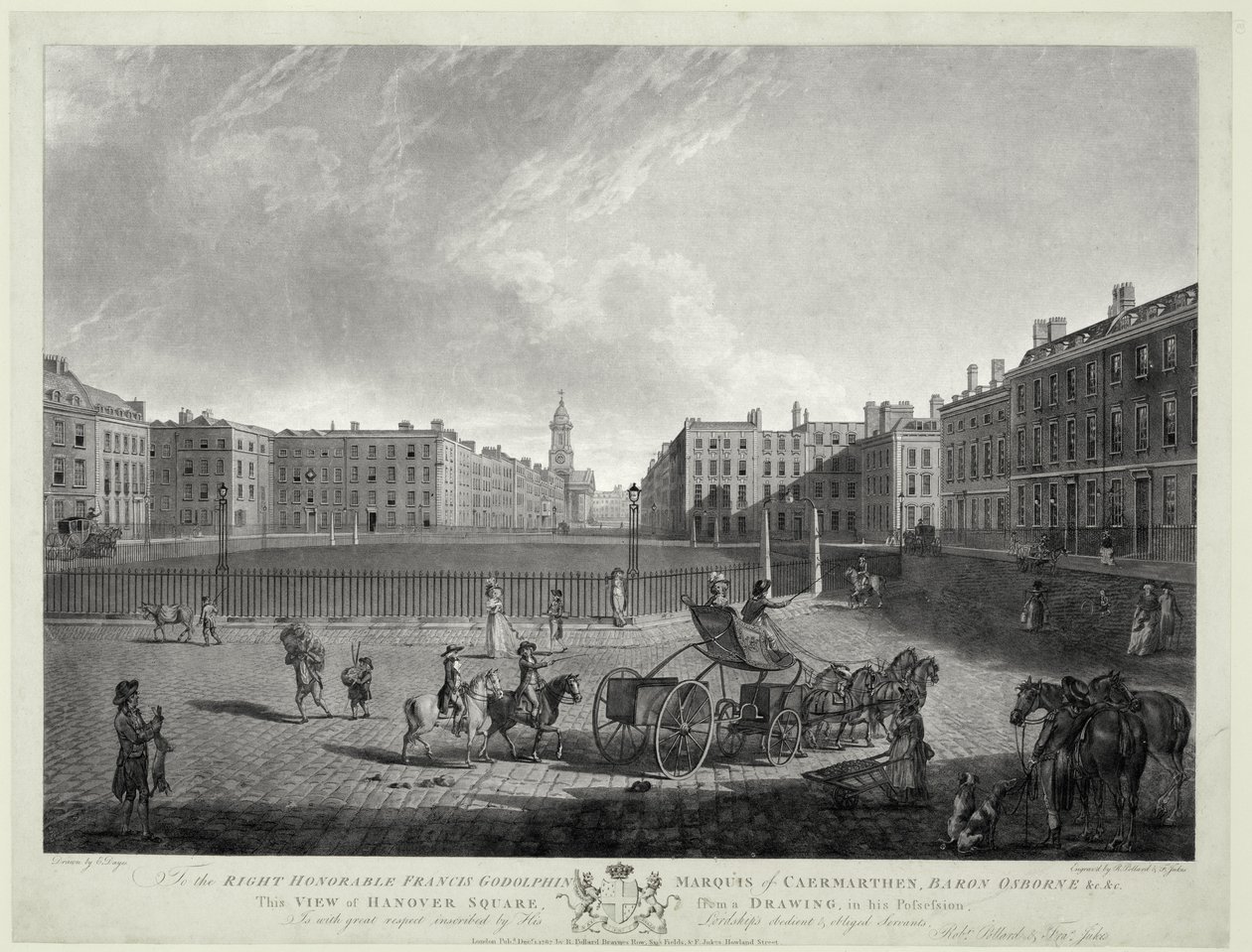 Vista da Praça de Hanover, gravada por Robert Pollard (1755-1838) e Francis Jukes (1747-1812) 1787 (gravura e aquatint) de Edward (after) Dayes