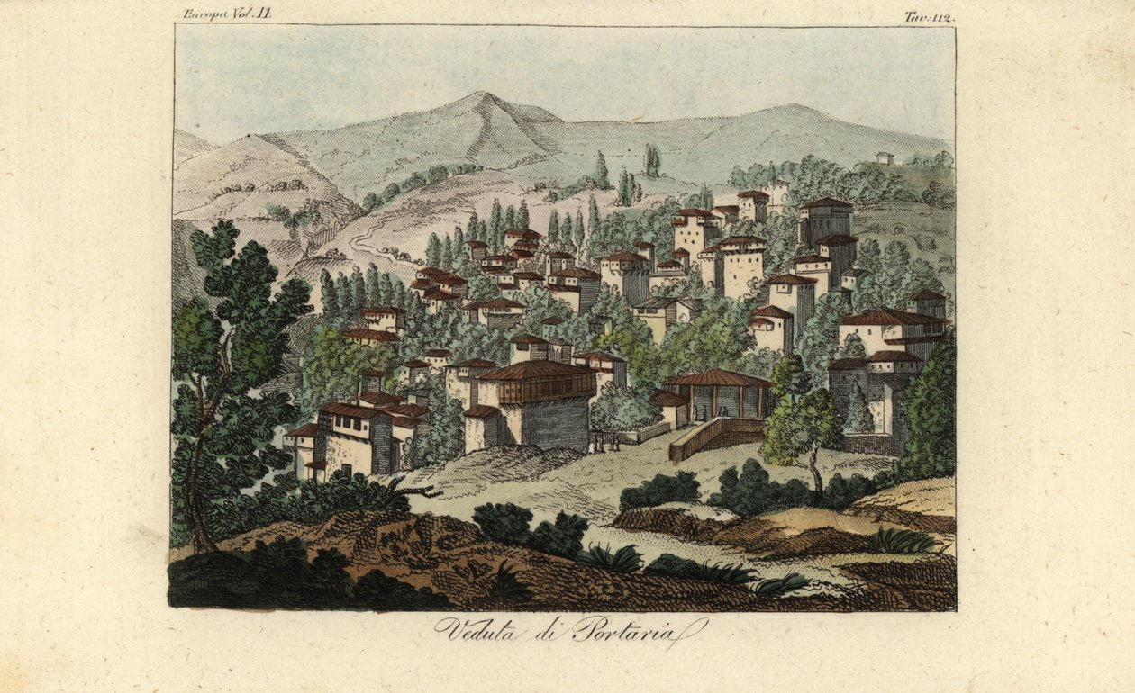 Vista da aldeia de Portaria, Tessália, Grécia de Edward (after) Dodwell