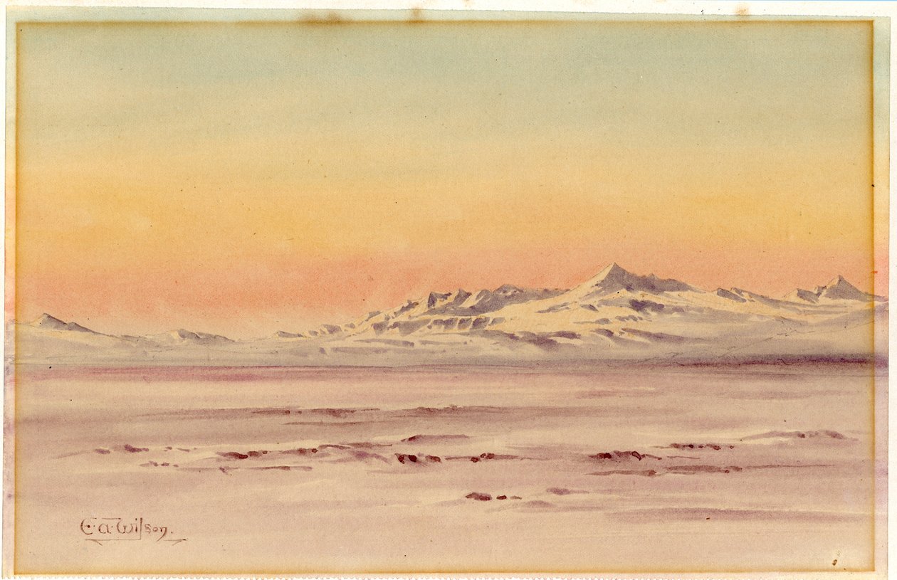 Cena costeira antártica, 1901-04 (wc no papel) de Edward Adrian Wilson